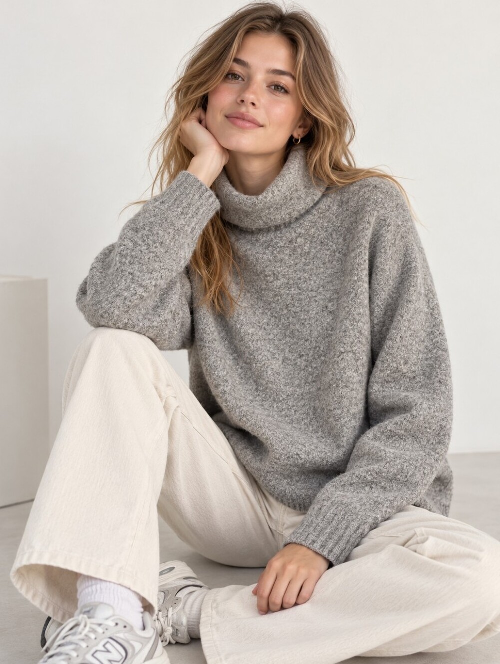 Erdaine 100% Merino Wool Turtleneck Sweater Size XS Grey Pullover